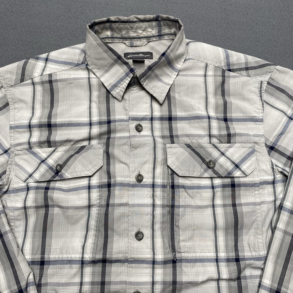 Eddie Bauer Shirt Mens Small Gray Plaid Long Sleeve Button Up Vented Outdoor - Picture 2 of 8